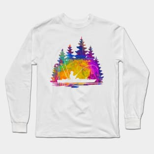 Kayak Fishing Painterly Abstract Silhouette Long Sleeve T-Shirt